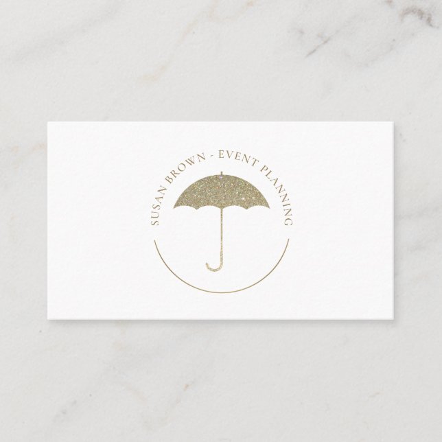 Faux Glitter Umbrella Logo Business Card (Front)