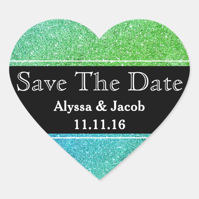 Faux Glitter Wedding  Save the Date Heart Sticker (Front)