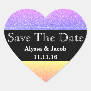 Faux Glitter Wedding Save the Date Heart Sticker