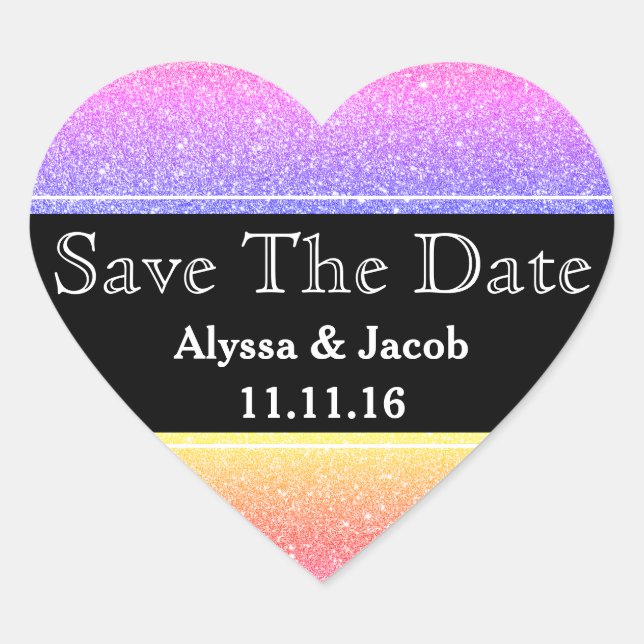 Faux Glitter Wedding  Save the Date Heart Sticker (Front)