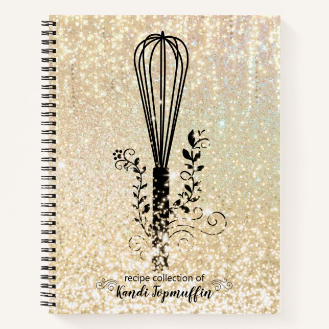 Faux glitter whisk personalised recipe cookbook notebook (Front)