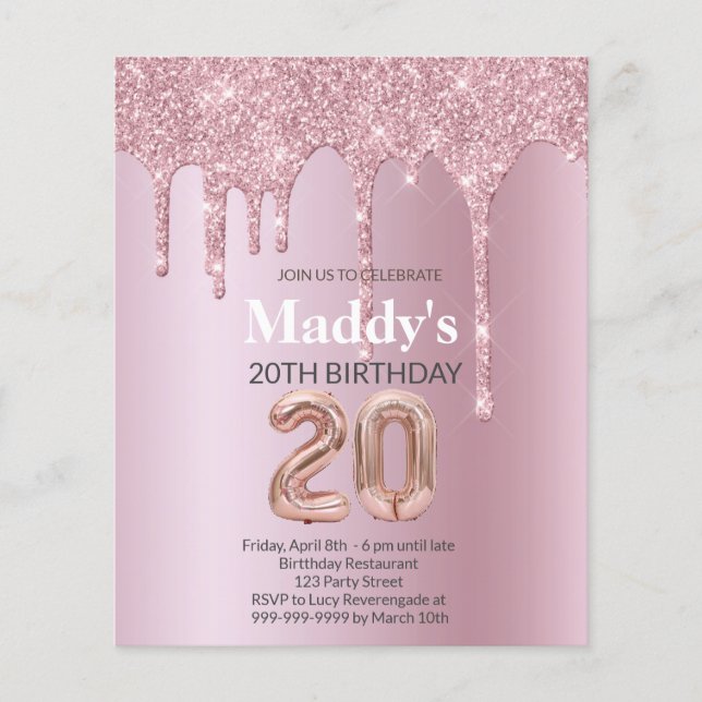 Faux Glittery 20th Birthday card for her (Front)