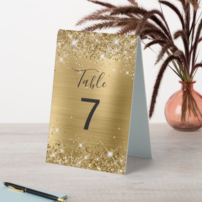 Faux Glittery Gold Foil Wedding Number (In SItu (Table))