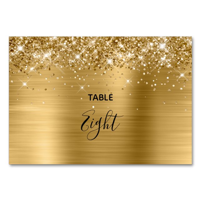 Faux Glittery Gold Foil Wedding Table Number (Front)