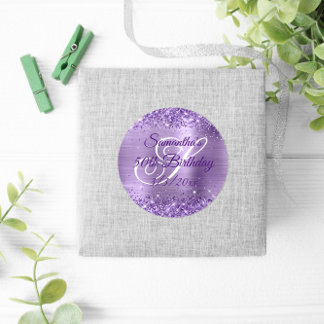 Faux Glittery Light Purple Foil 50th Birthday Classic Round Sticker