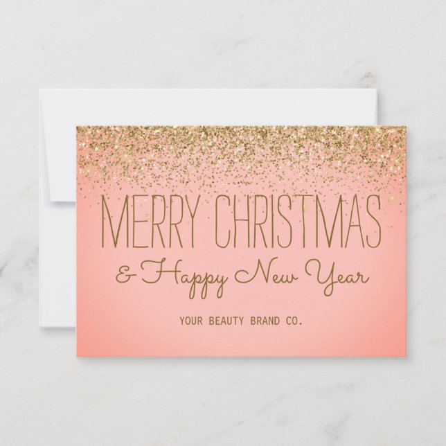 Faux Glittery Rose Gold Christmas Business Holiday Thank You Card (Front)