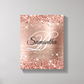 Faux Glittery Rose Gold Foil Fancy Monogram Canvas Print