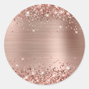 Faux Glittery Rose Gold Foil Foil Texture Blank Classic Round Sticker