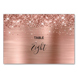 Faux Glittery Rose Gold Foil Wedding Table Number