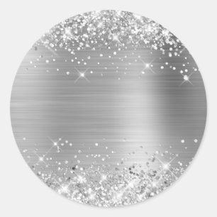 Faux Glittery Silver Foil Foil Texture Blank Classic Round Sticker