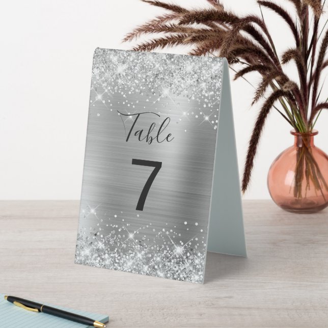 Faux Glittery Silver Foil Wedding Table Number (In SItu (Table))