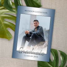 Faux Glossy Blue Silver Grey Graduation