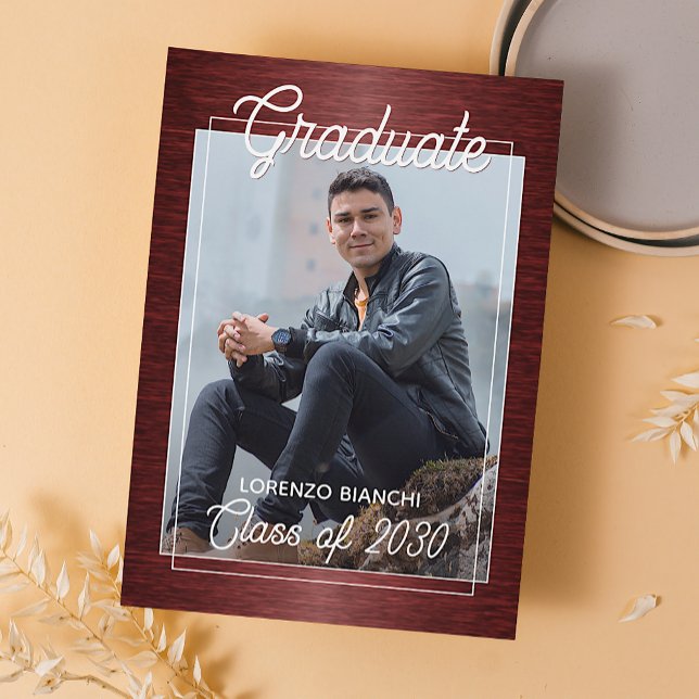 Faux Glossy Dark Red Black Graduation Announcement Postcard (Creator Uploaded)