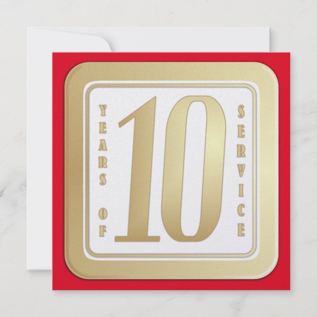 FAUX GOLD 10 year employee service award Thank You Card (Front)