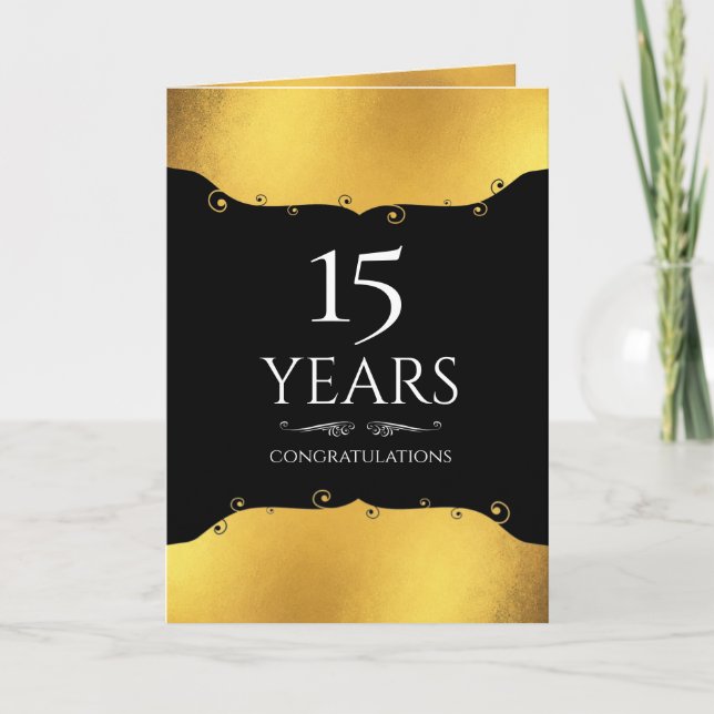 Faux gold 15 years employee milestone anniversary card (Front)
