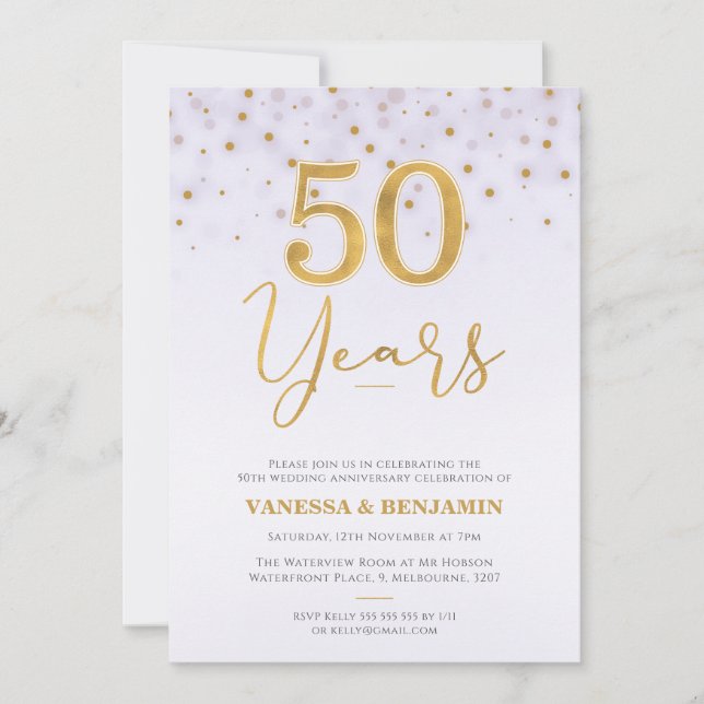Faux Gold 50 years 50th Wedding Anniversary Invitation (Front)
