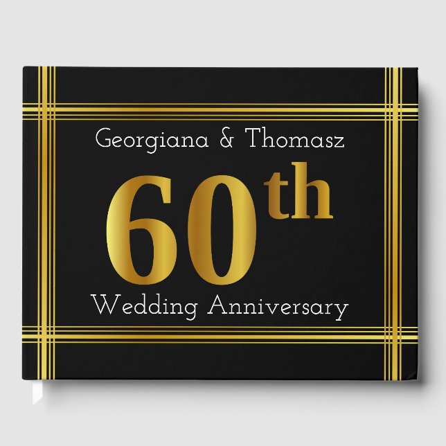 Faux Gold 60th Wedding Anniversary Guest Book (Front)