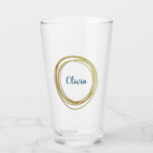 Faux Gold Abstract Circle Design with Name Glass