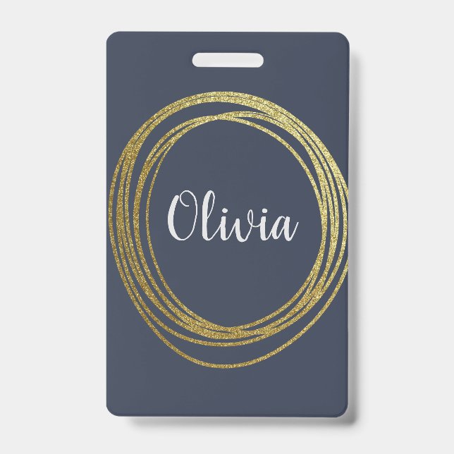 Faux Gold Abstract Circle Design with Name ID Badge (Front)