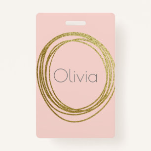 Faux Gold Abstract Circle Design with Name ID Badge