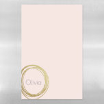 Faux Gold Abstract Circle Design with Name Magnetic Dry Erase Sheet<br><div class="desc">An abstract scribble circle design in faux gold on a light blush pink background personalised with your name in grey modern lettering. Just click customise to change the background colour.</div>