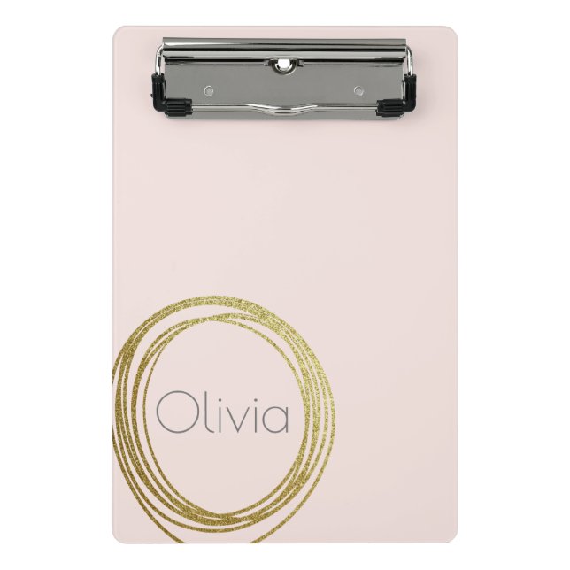 Faux Gold Abstract Circle Design with Name Mini Clipboard (Front)