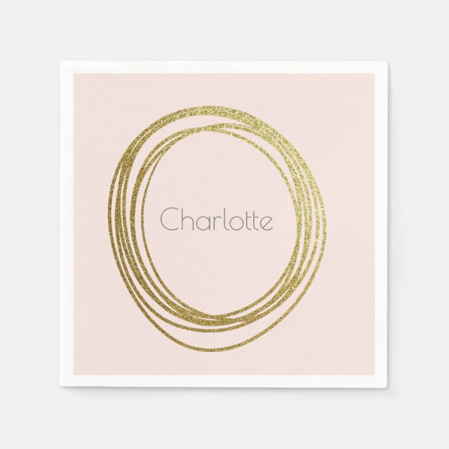 Faux Gold Abstract Circle Design with Name Napkin (Front)