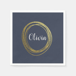 Faux Gold Abstract Circle Design with Name Napkin