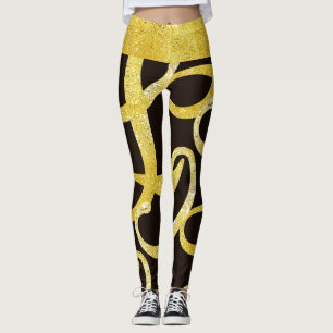 Faux gold abstract letter L glam shinny pattern Leggings