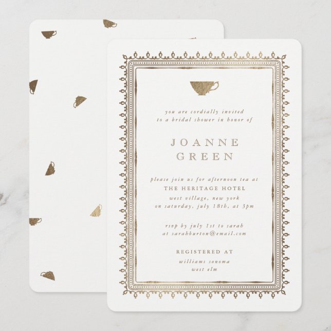 Faux Gold Afternoon Tea Bridal/Wedding Shower Invitation (Front/Back)