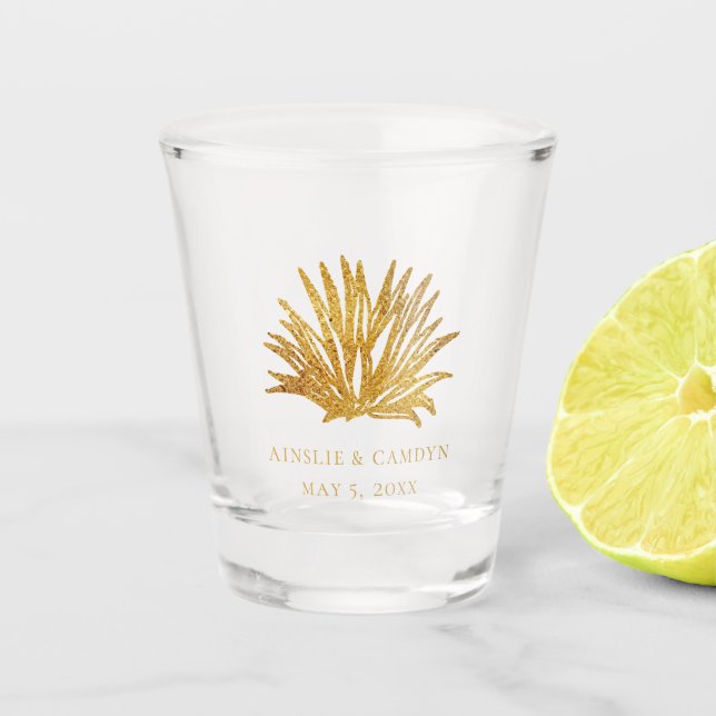 Faux Gold Agave Wedding Favour Shot Glass (Front)