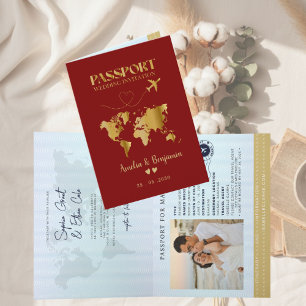 Faux Gold Airplane Passport Destination Wedding Invitation