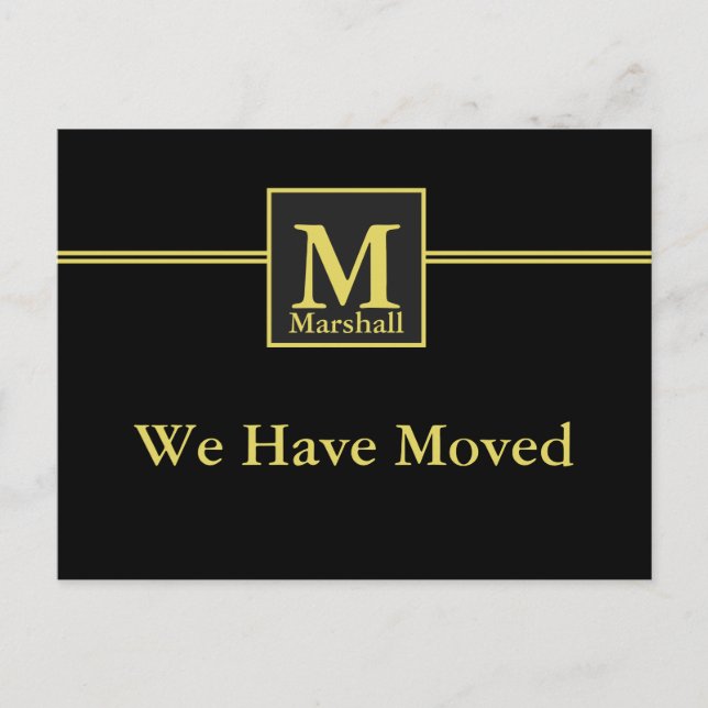 Faux Gold and Black Custom Moving Announcement Postcard (Front)