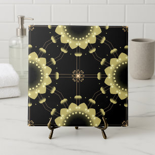 Faux Gold and Black Mosaic Arabesque Geometric Tile