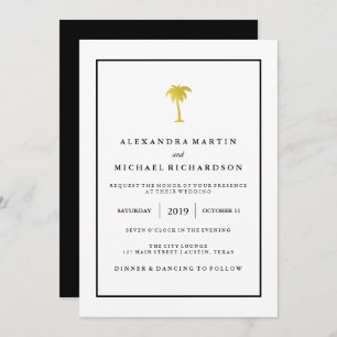 Faux Gold and Black Palm Tree   Glam Wedding Invitation