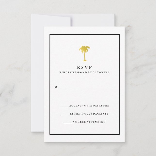 Faux Gold and Black Palm Tree | Glam Wedding RSVP (Front)