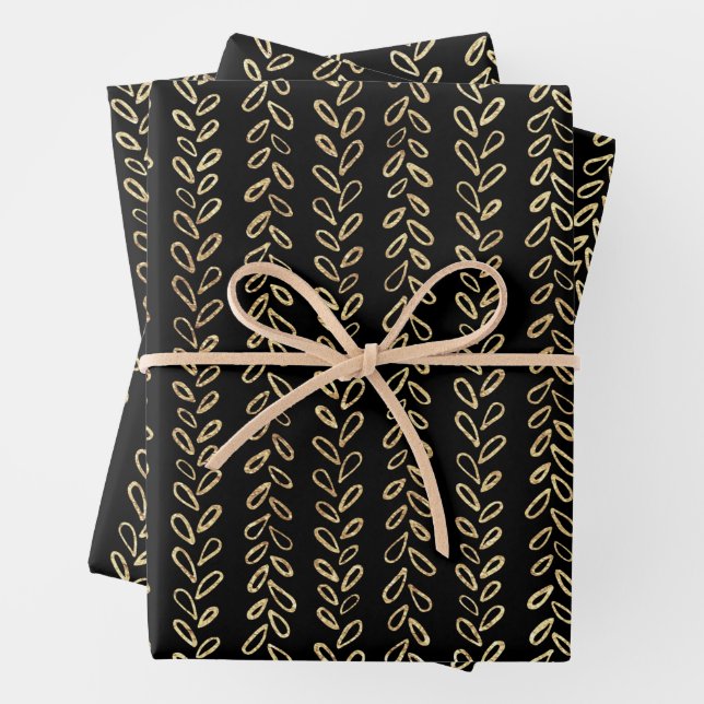 Faux gold and black pattern wrapping paper sheet (In situ)