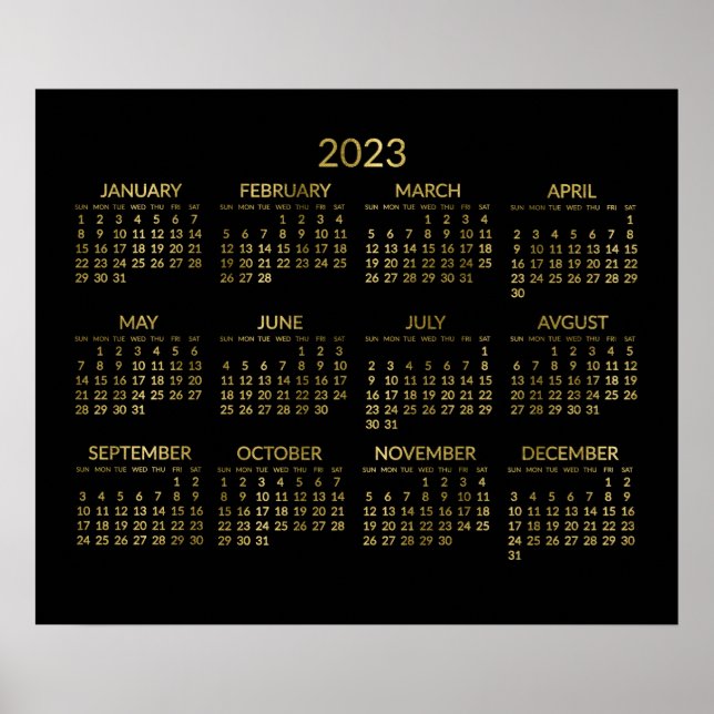 Faux Gold And Black Yearly Calendar 2023 Poster (Front)