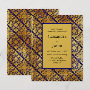 Faux Gold and Blue Wedding Invitation