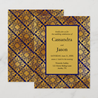 Faux Gold and Blue Wedding Invitation