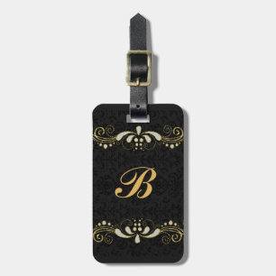 Faux Gold And Glitter Floral Lace Luggage Tag