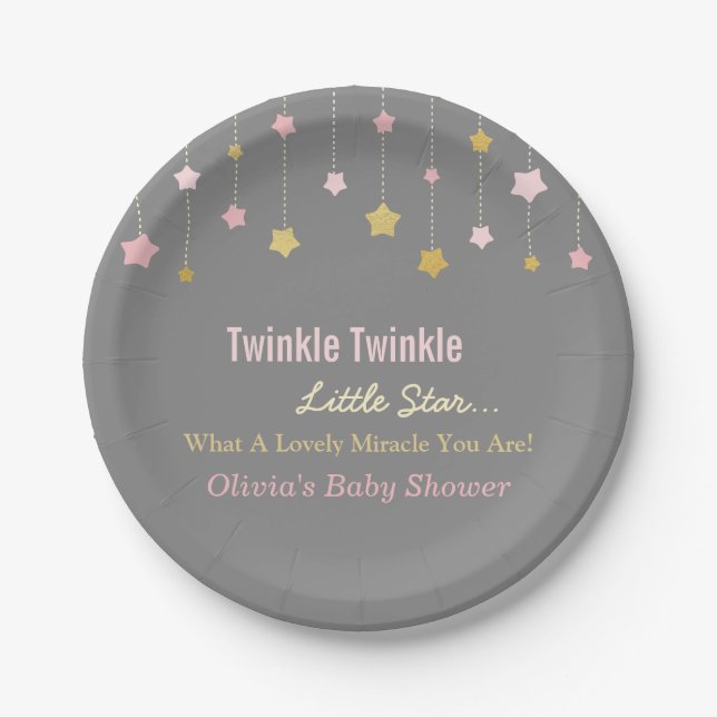Faux Gold and Pink Twinkle Little Star Paper Plate (Front)