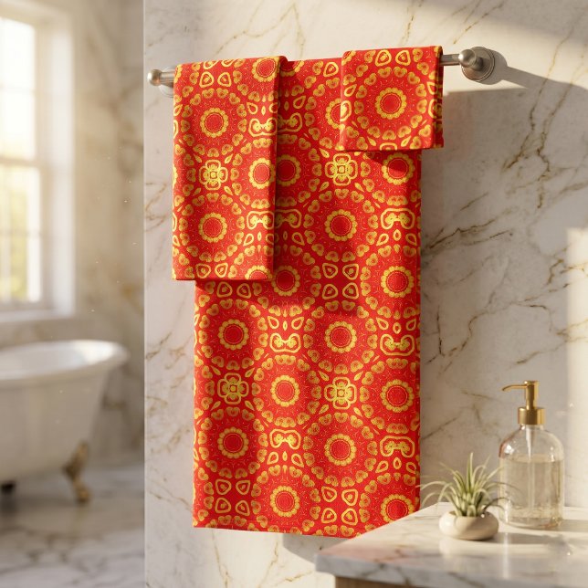 Faux Gold and Red Stylish Chic Decorative Pattern Bath Towel Set (Creator Uploaded)