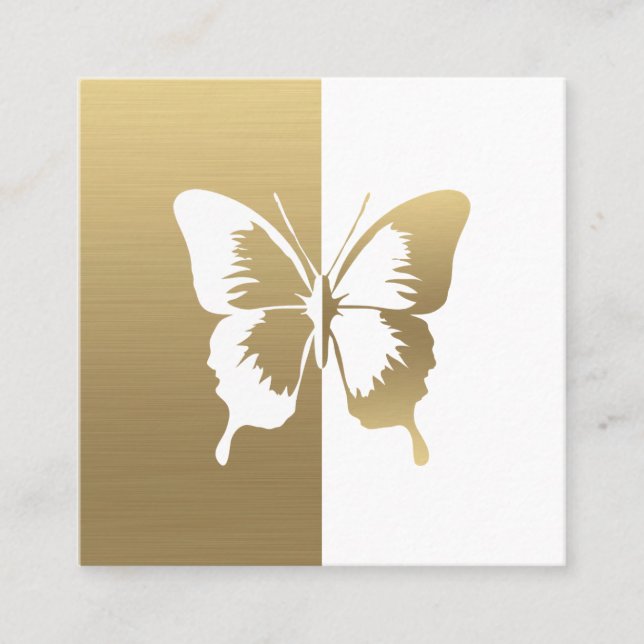 Faux Gold and White Color Butterfly Square Business Card (Front)
