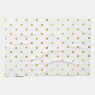 Faux Gold and White Polka Dots Tea Towel
