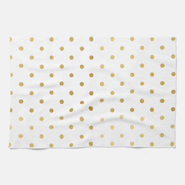 Faux Gold and White Polka Dots Tea Towel (Horizontal)