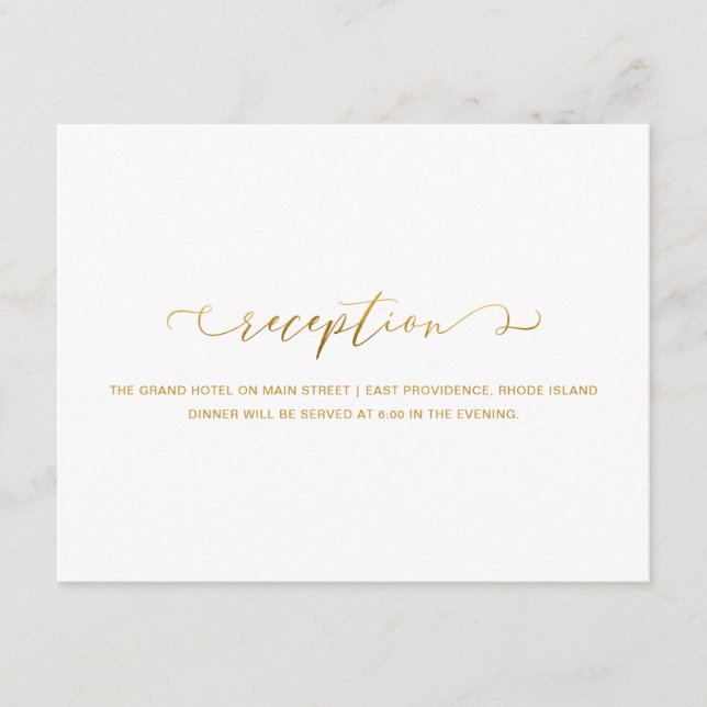 Faux Gold and White Reception Wedding Enclosure Card (Front)