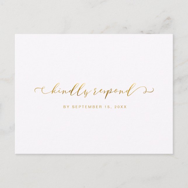 Faux Gold and White Rsvp Calligraphy Meal Choice Invitation Postcard (Front)
