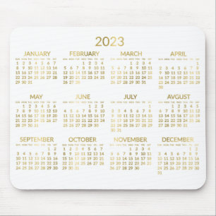 Faux Gold And White Yearly Calendar 2023 Mouse Mat