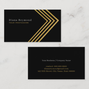 Faux Gold Angle Stripes Modern Black Business Card